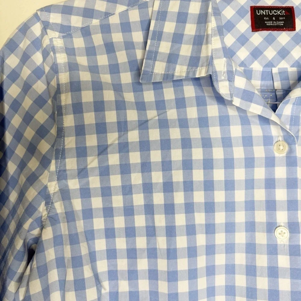 UNTUCKit Aria Light Blue & White Gingham Button-Up Women Top Career Work Size 4 - Picture 4 of 11
